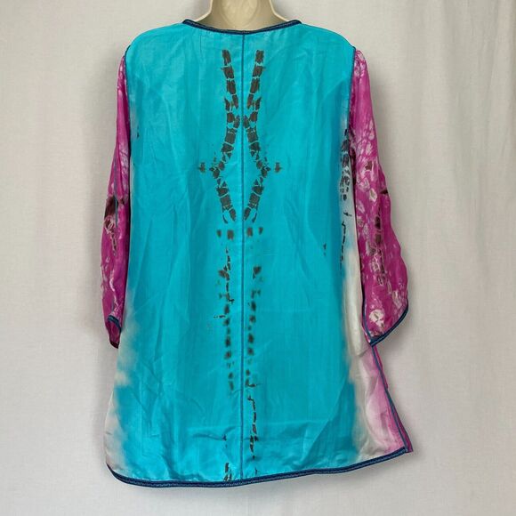 Soft Surroundings Silk Tunic Top Large Women Tie Dye Curacao Oversize Flowy Boho - Picture 6 of 13